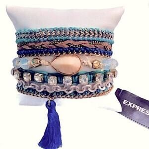 Express Boho Multi Strand Bracelet Magnetic Bracelet 7" Summer Beach Vibes Blue